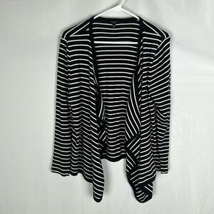 Talbots Black and White Striped Handkerchief Draped Hem Open Cardigan -Size MP
